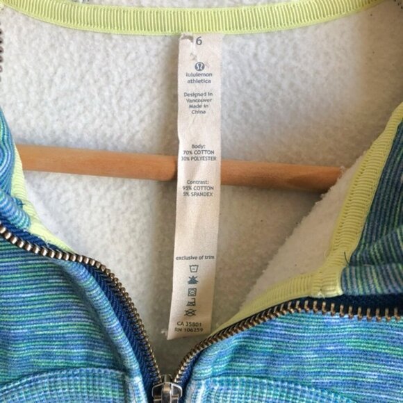 Lululemon Scuba Hoodie Size 6 Green Yellow Blue Stripes - Picture 10 of 11